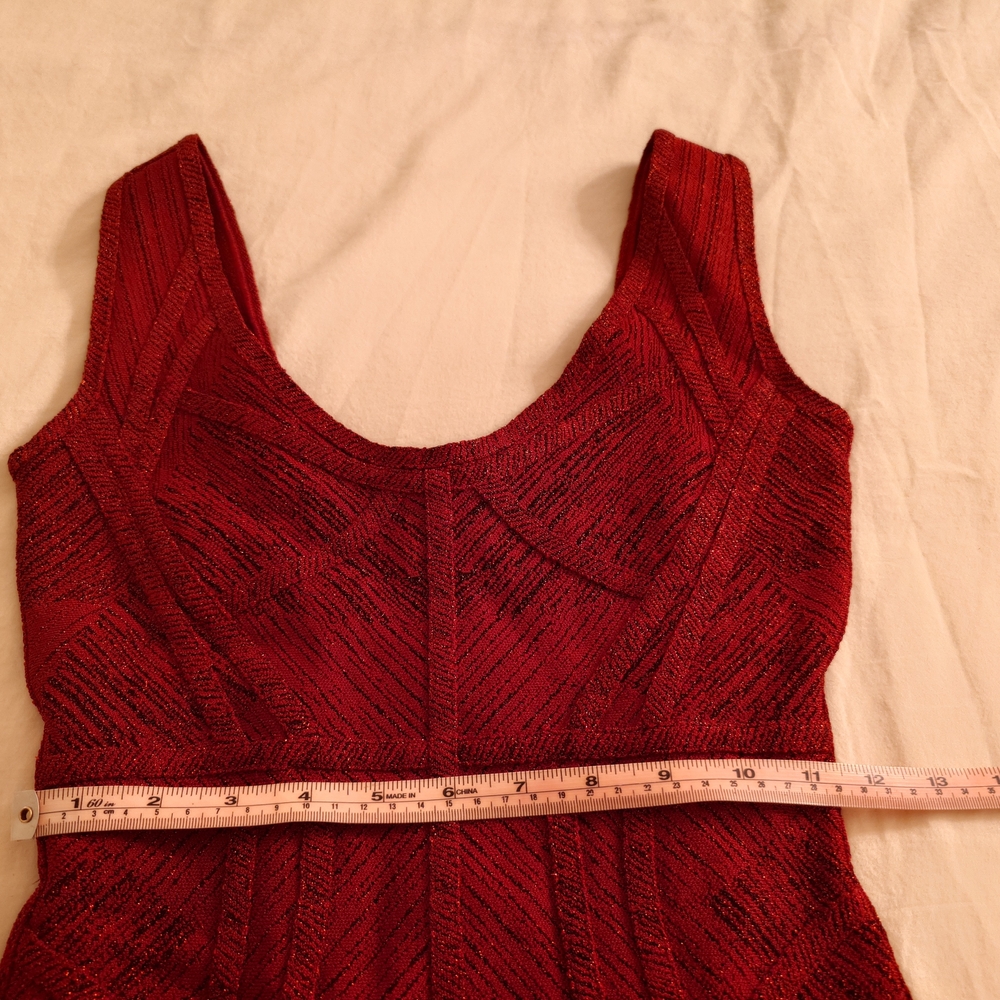 NWT Shimmery Wine Red HERVE LEGER Holiday Bodycon Icon Bandage Dress XS Sparkles - Picture 5 of 13